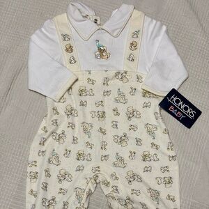 Cream Teddy Print Overalls